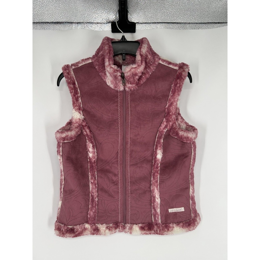Ariat Faux Suede Vest Women's Small Coral Fleece Lined Paisley Eyelet Full Zip